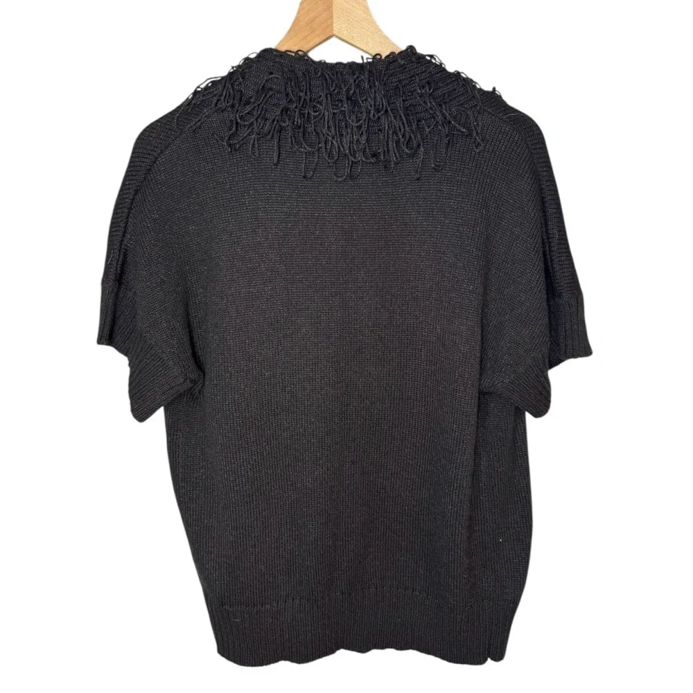 NWT Mac & Jac Open Front Short Sleeve Cardigan Loop Fringe Front Black Sz M - Picture 2 of 8